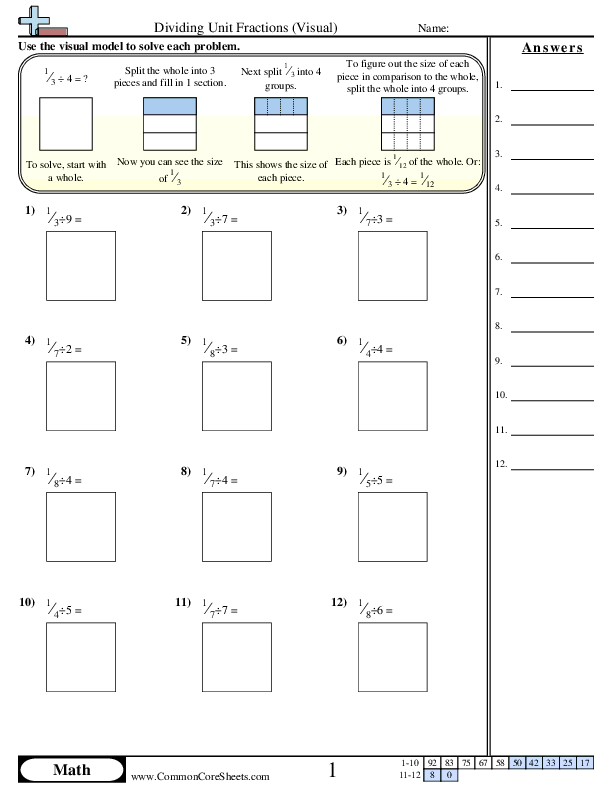 5.nf.7a Worksheets - Dividing Unit Fractions (Visual) worksheet